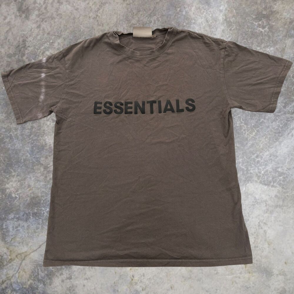 Fear of God Essentials Shirt Mens M Spell Out Brown Logo
